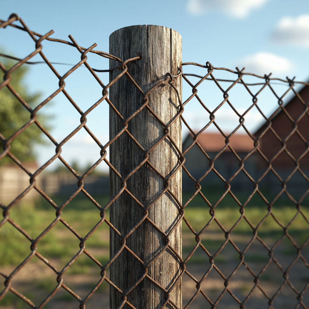 Старый забор из сеетки рабицы